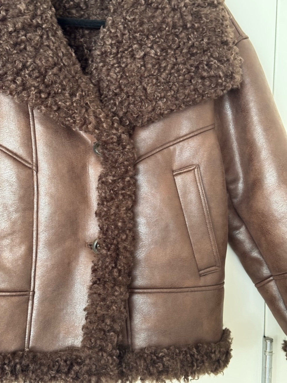 Lamarque Dark Brown Faux Fur Sherpa Leather Jacket - Picture 5 of 5